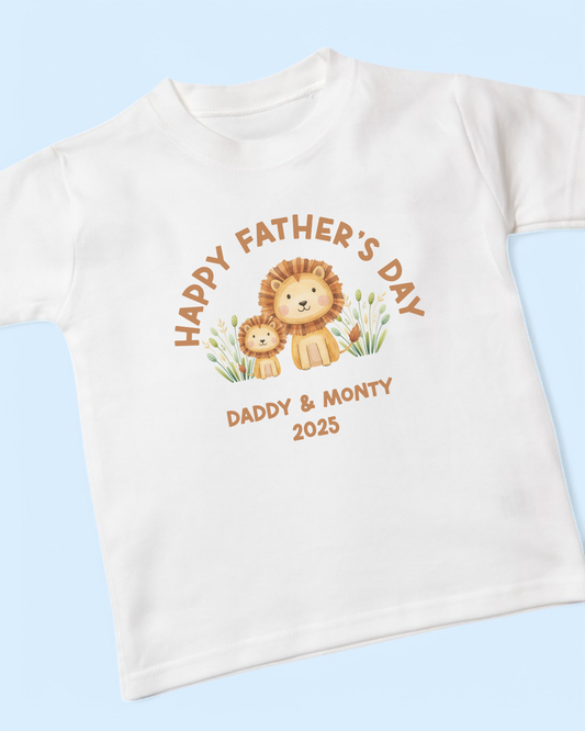 Happy Father's Day Lions Personalised Cotton T-Shirt