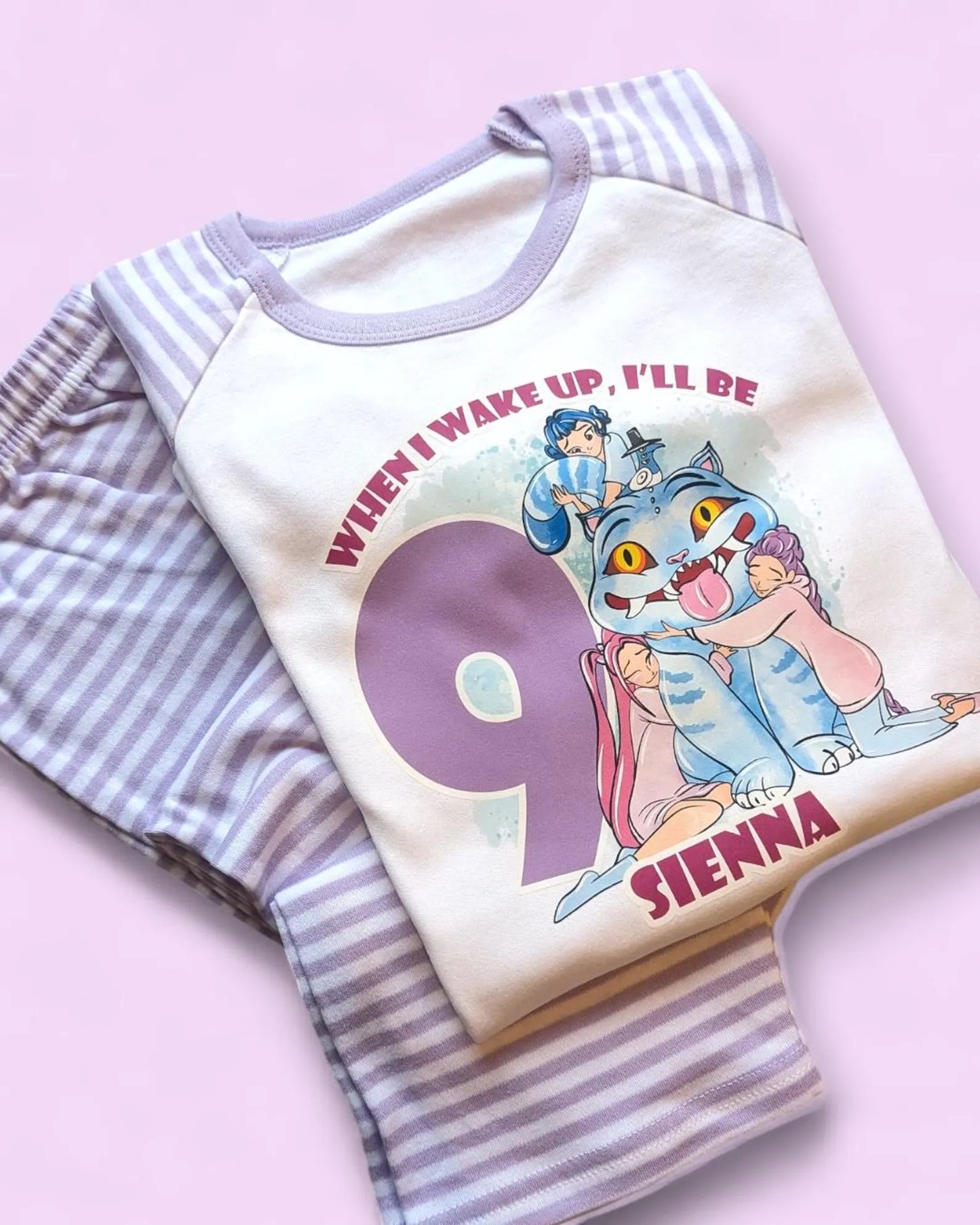When I Wake Up Derpy Kpop Demon Hunters Birthday Age Personalised Purple Stripe Pyjamas