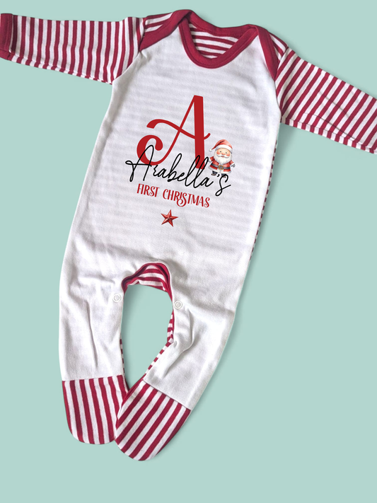 Initial First Christmas Pink Personalised Christmas Rompersuit