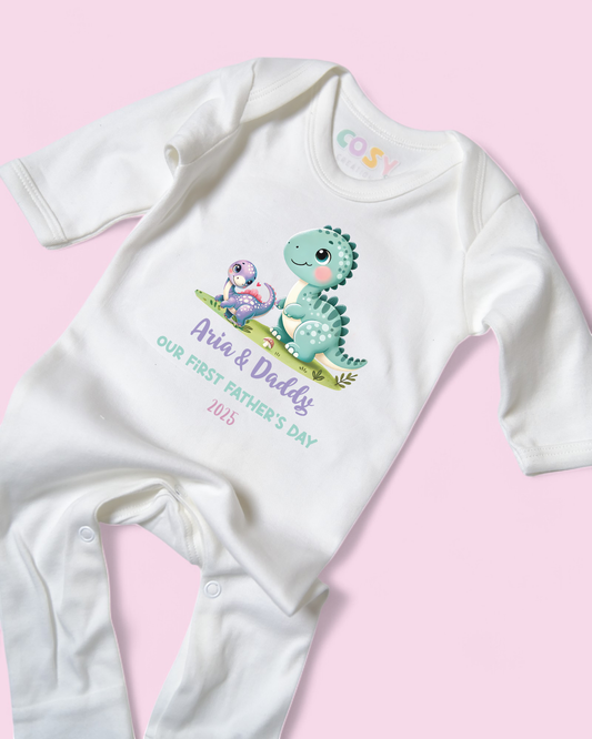 Our First Father's Day Girly Dino Personalised Rompersuit