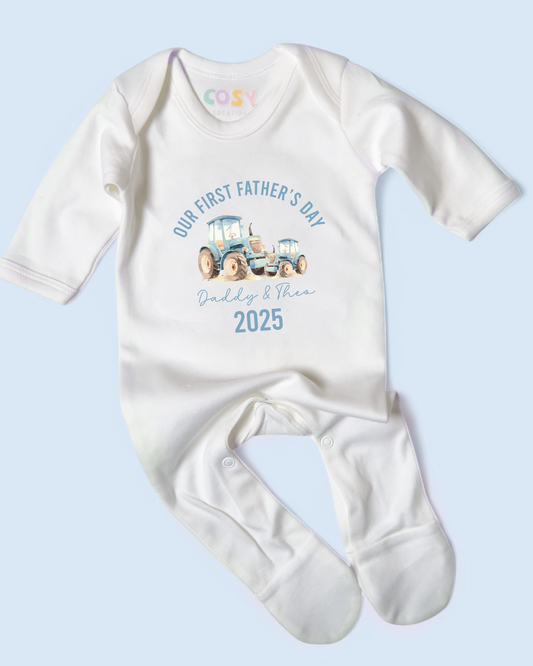 Our First Father's Day Tractors Personalised Rompersuit