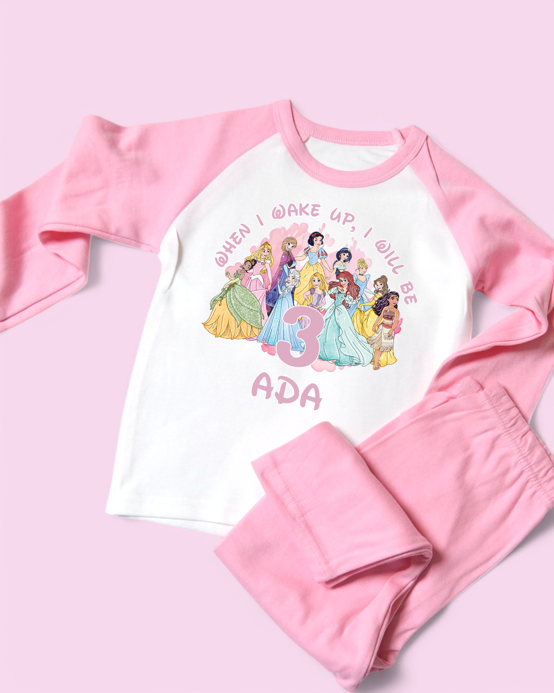 When I Wake Up Princess Printed Personalised Plain PJS