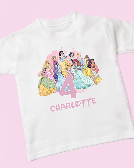 Princesses Birthday Personalised Cotton T-Shirt