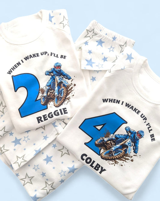 When I Wake Blue Motocross Age Birthday Blue Pyjamas