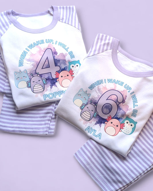 Squishmallows Birthday PJs, When I Wake Up Birthday Purple Stripe Pyjamas