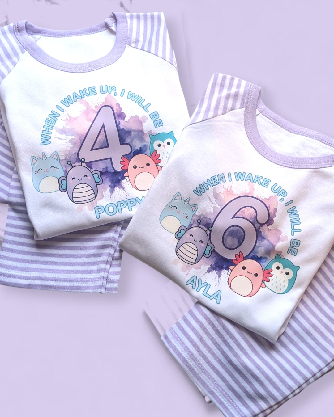 Squishmallows Birthday PJs, When I Wake Up Birthday Purple Stripe Pyjamas