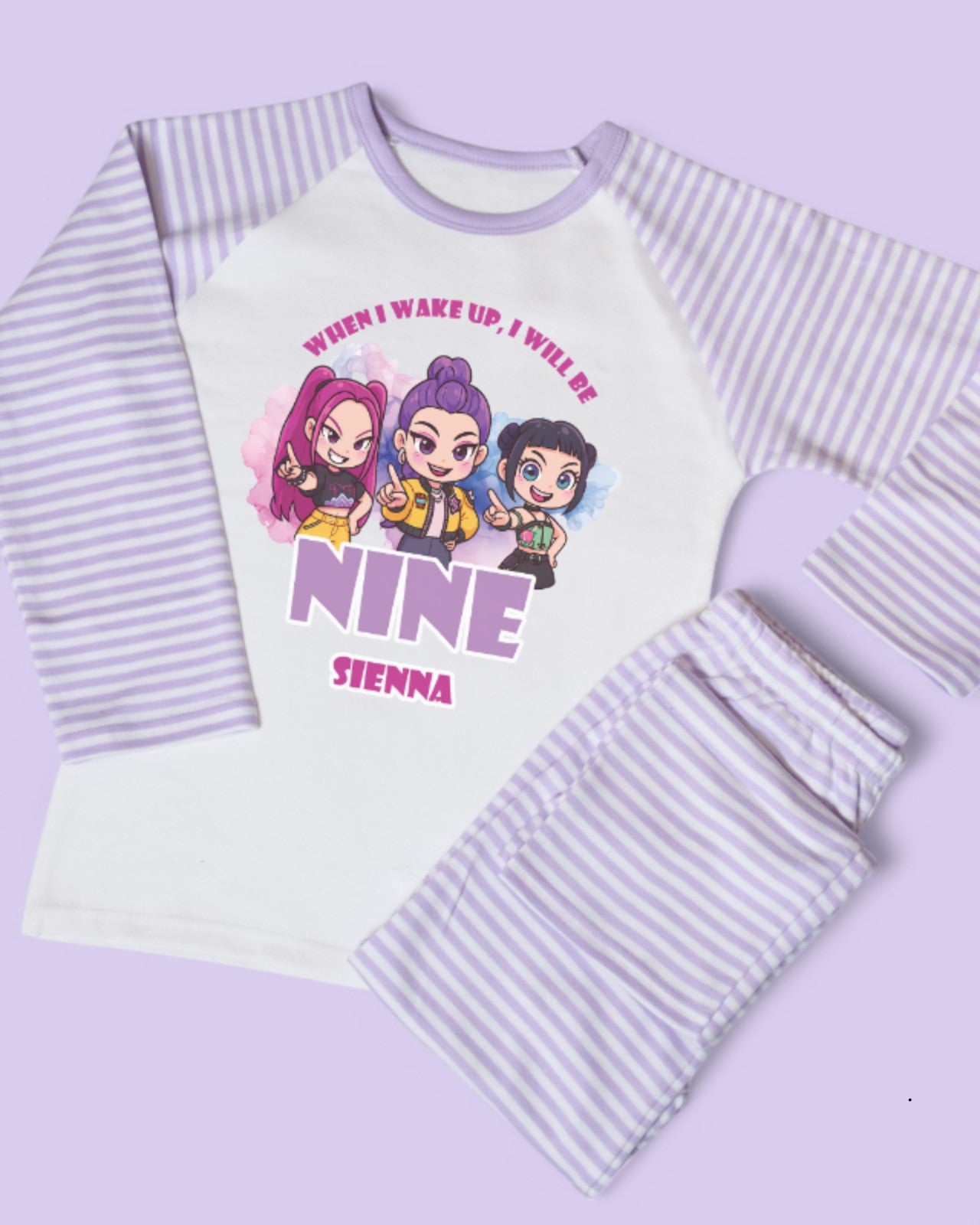 When I Wake Up Kpop Demon Hunters Birthday Age Personalised Purple Stripe Pyjamas
