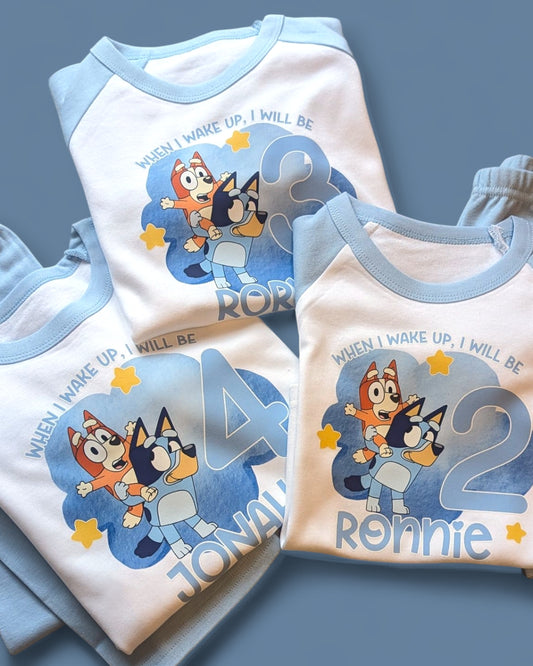 When I Wake Up Bluey Birthday Pyjamas, Personalized Bluey PJs