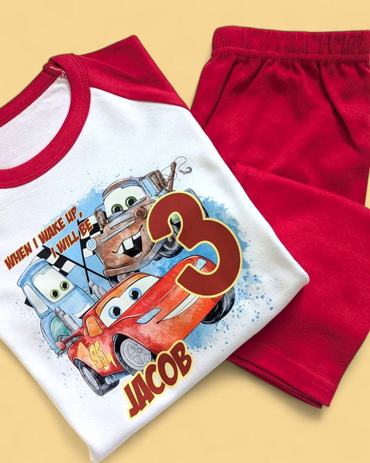 When I Wake Up Cars Printed Personalised Plain PJS