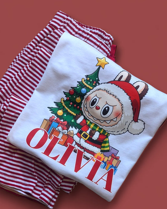 Labubu Red Personalised Christmas Family Matching Red Stripe PJs