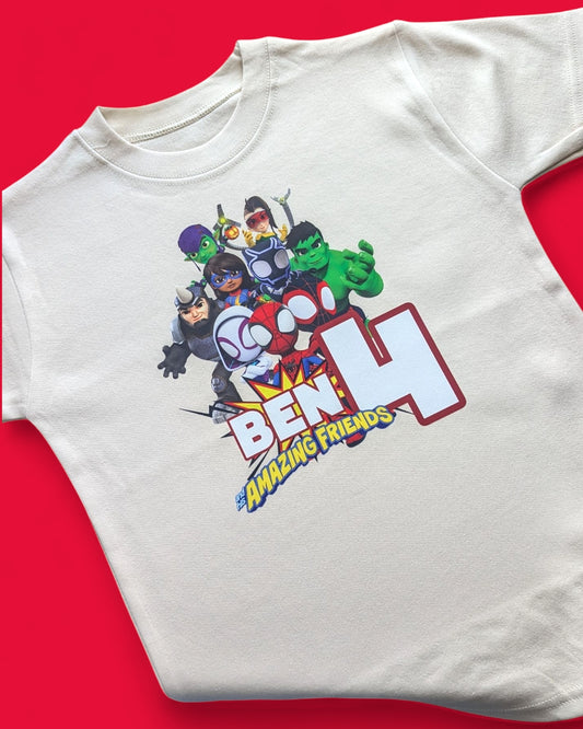 Spidey & Friends Team Birthday Personalised Cotton T-Shirt