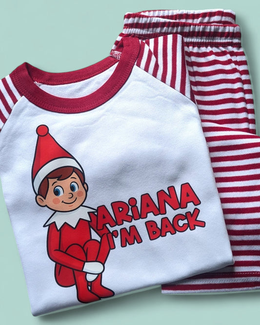 Elf on The Shelf Arrival Personalised Christmas Red Stripe PJs