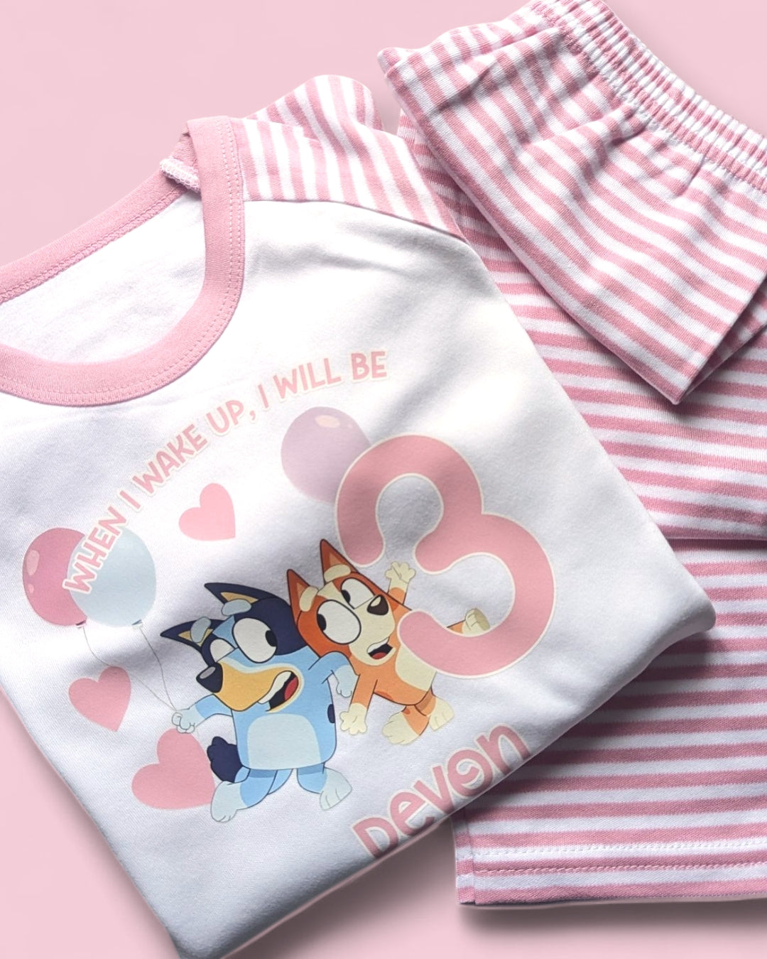 Bluey Birthday PJs, When I Wake Up Pink Bluey Birthday Personalised Pink Pyjamas