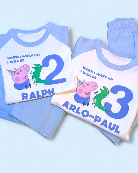 When I Wake Up George Pig Birthday Blue Pyjamas