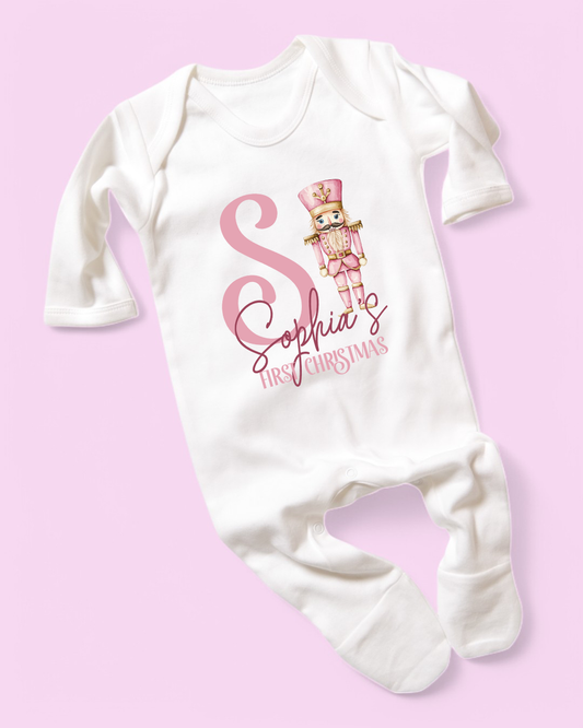 Simple Nutcracker My First Christmas Pink Personalised Christmas Rompersuit
