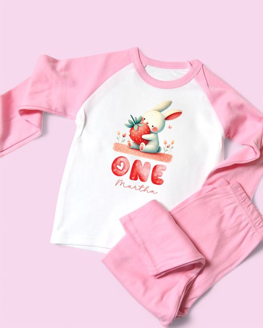 Strawberry Age Birthday Personalised Pink Pyjamas