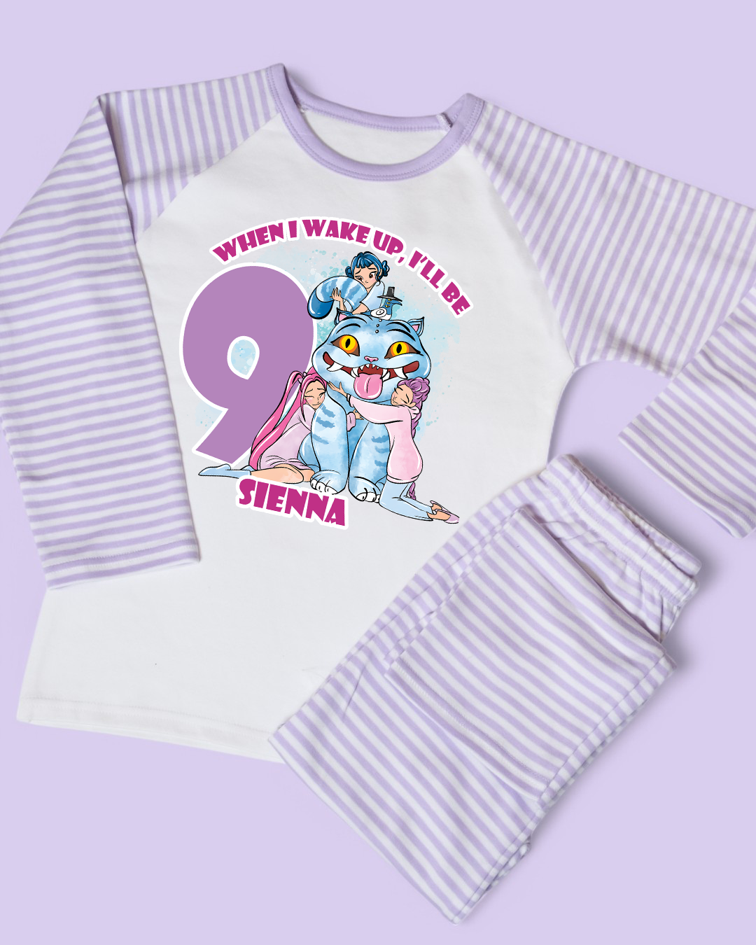 When I Wake Up Derpy Kpop Demon Hunters Birthday Age Personalised Purple Stripe Pyjamas