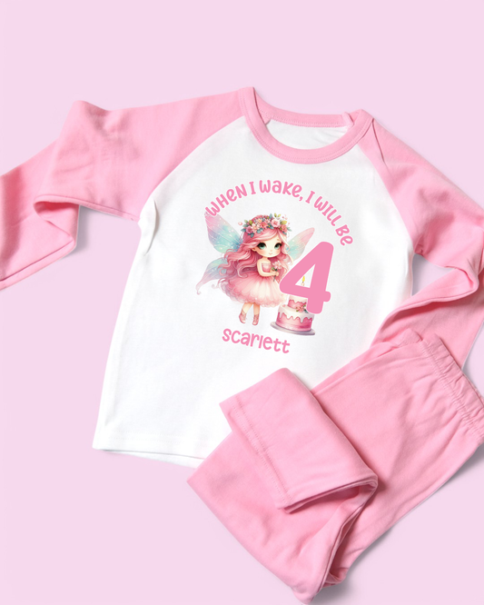 When I Wake Fairy Cake Birthday Personalised Pink Pyjamas