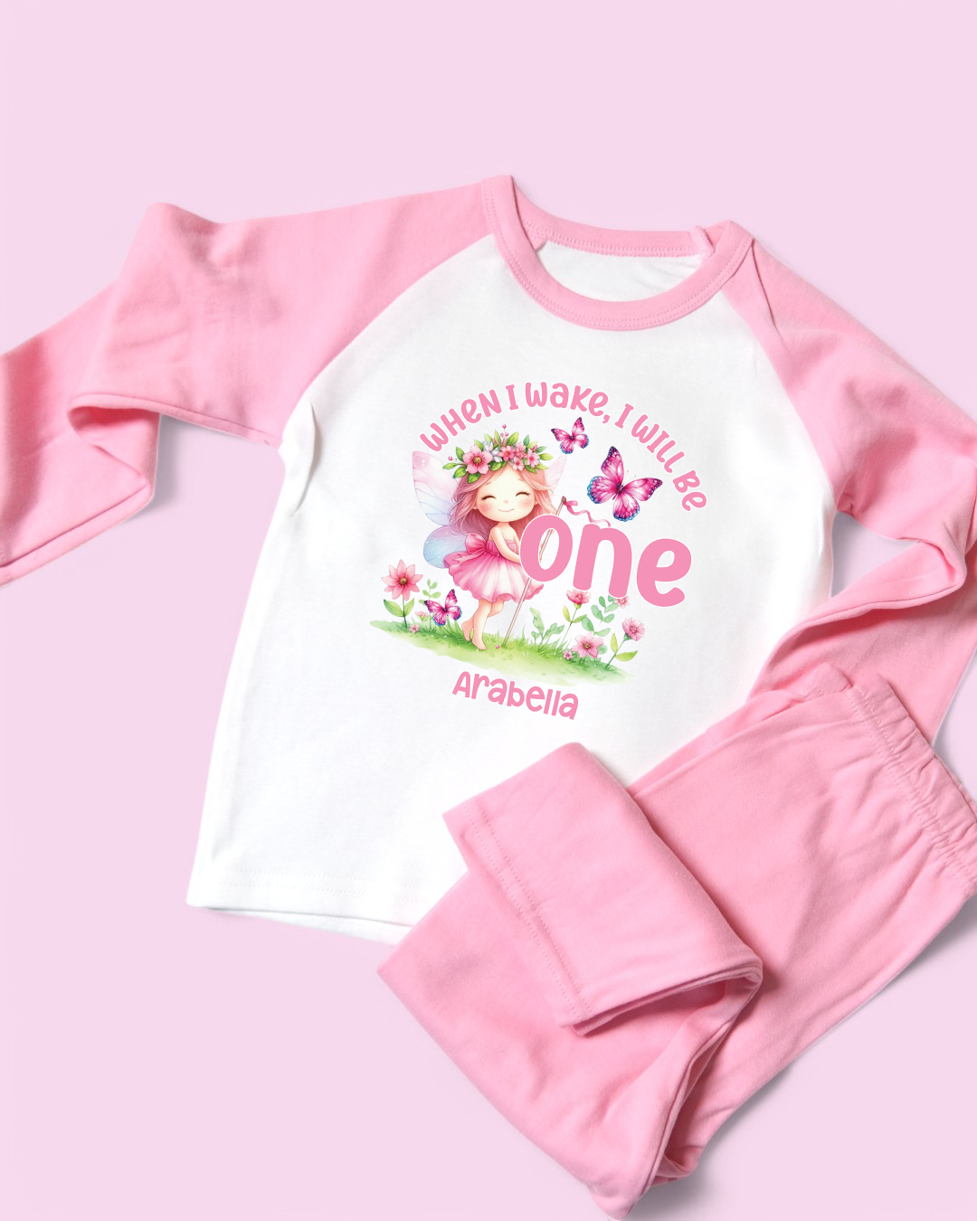 When I Wake Fairy Scene Birthday Personalised Pink Pyjamas