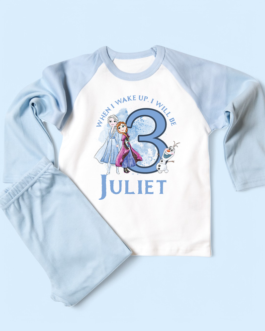 When I Wake Up Frozen Birthday Blue Pyjamas
