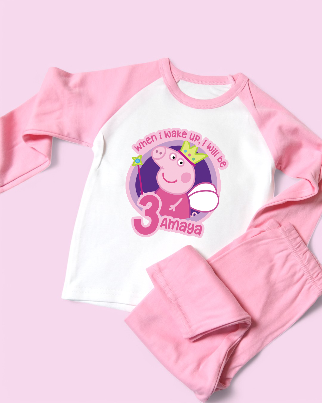 When I Wake Up Peppa Pig Birthday Personalised Pink Pyjamas
