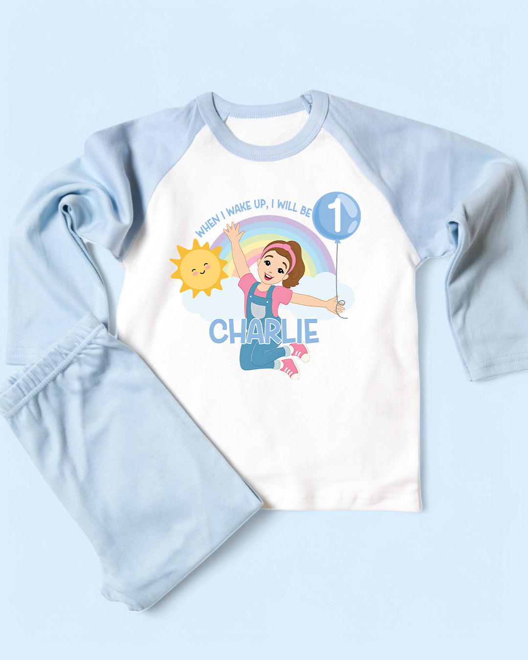 When I Wake Up Ms Rachel Rainbow Birthday Blue Pyjamas
