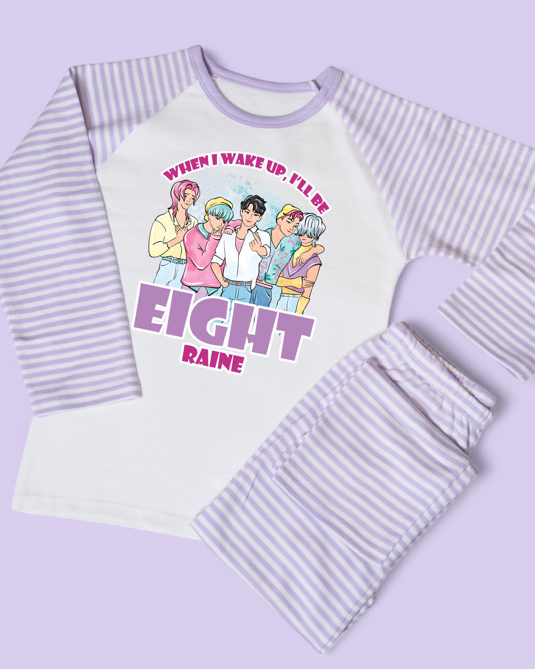 When I Wake Up Saja Boys Kpop Demon Hunters Birthday Age Personalised Purple Stripe Pyjamas