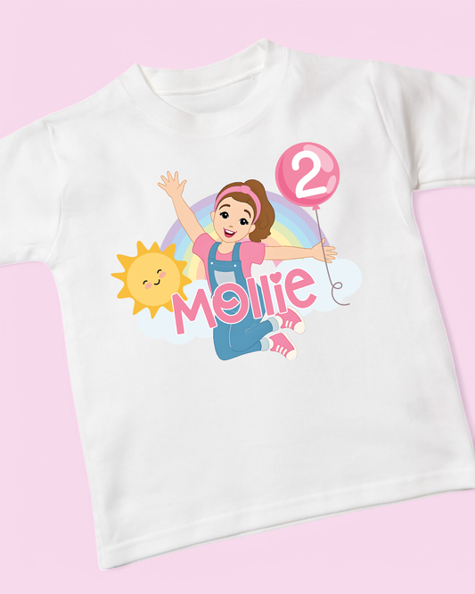 Ms Rachel Pink Rainbow Birthday Personalised Cotton T-Shirt