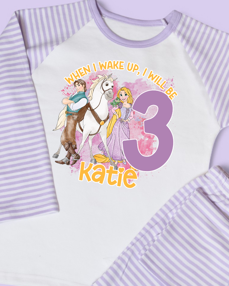 When I Wake Up Tangled Birthday PJS, Kids Personalised Birthday Pyjamas