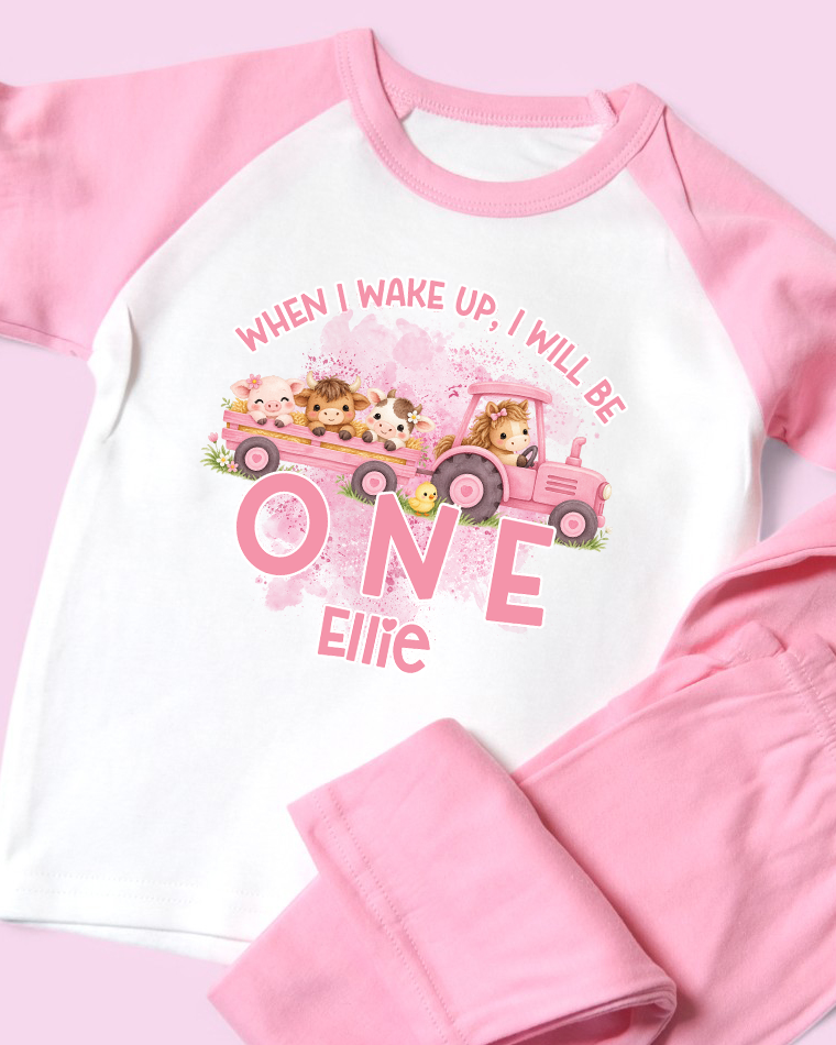 Pink Farm Animals Birthday Personalised Pink Pyjamas