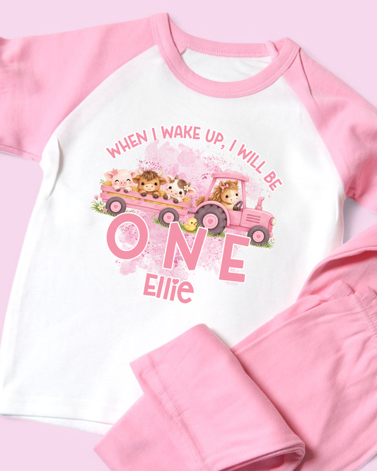 Pink Farm Animals Birthday Personalised Pink Pyjamas