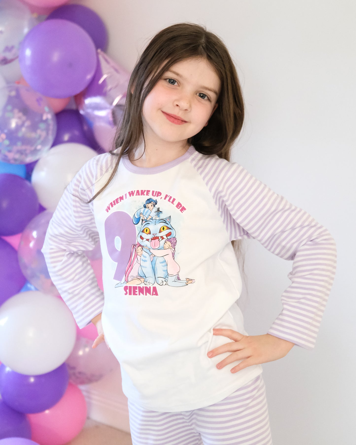 When I Wake Up Derpy Kpop Demon Hunters Birthday Age Personalised Purple Stripe Pyjamas