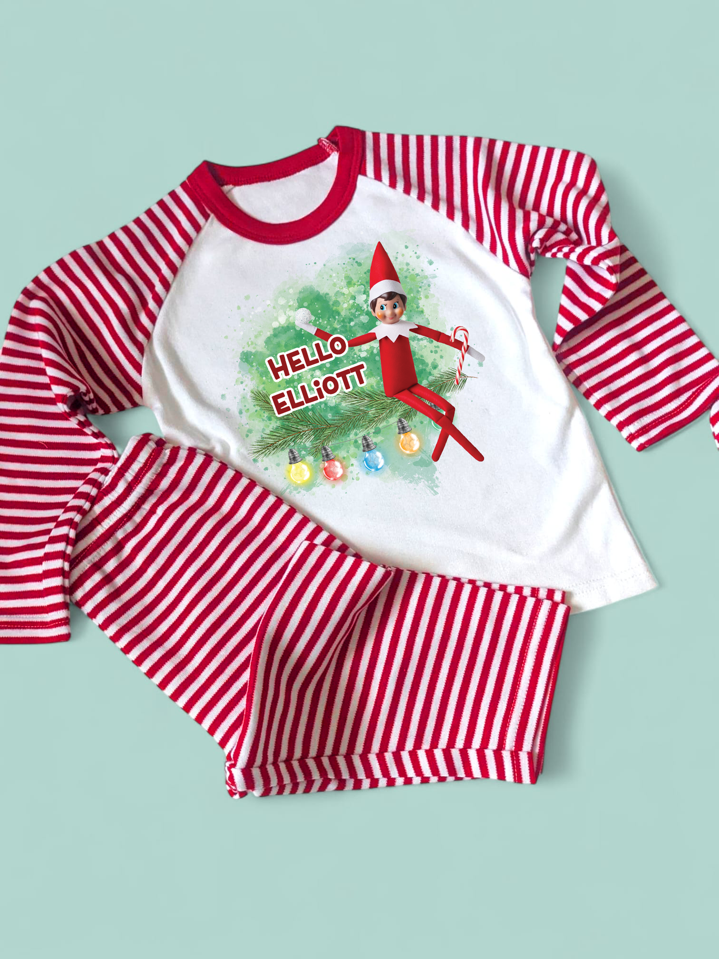 Elf on The Shelf Hello Personalised Christmas Red Stripe PJs