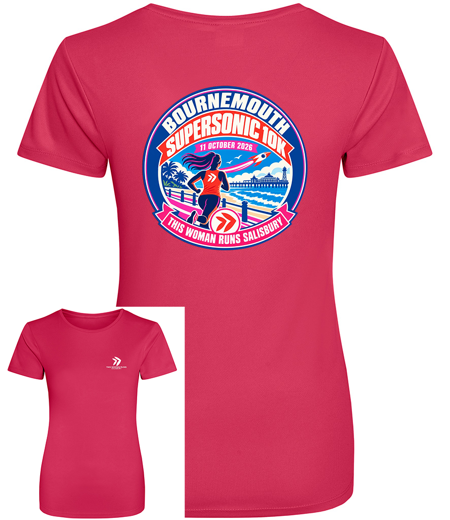 This Women Runs Sailsbury Printed Adults LADIES FIT Neoteric Hot Pink T-Shirt/Vest