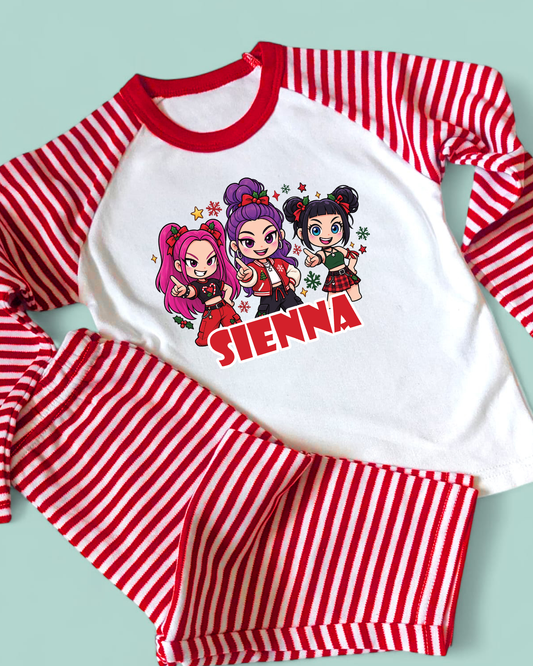Kpop Demon Hunters Personalised Christmas Red Stripe PJs