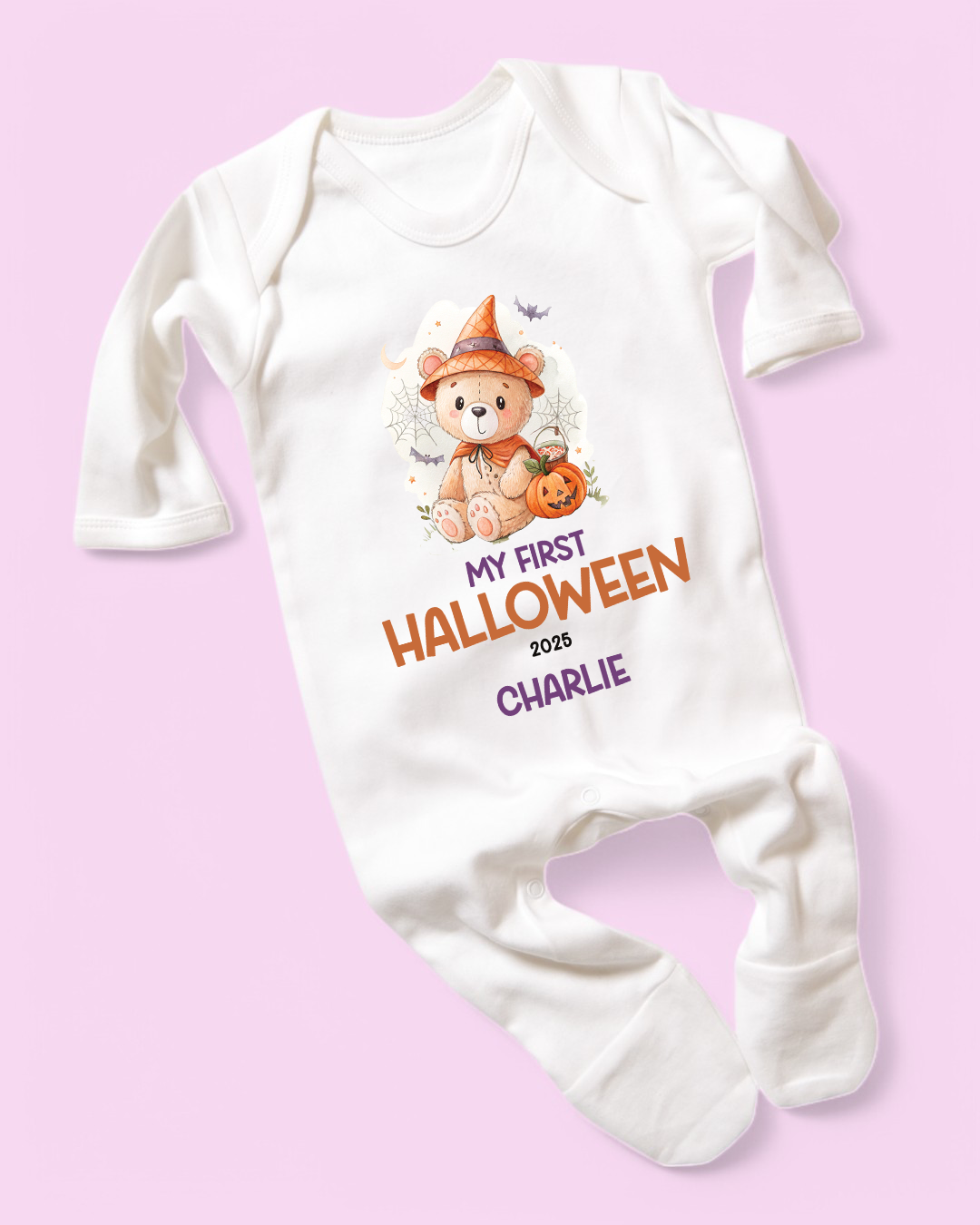 My First Halloween Teddy Witch Personalised Rompersuit