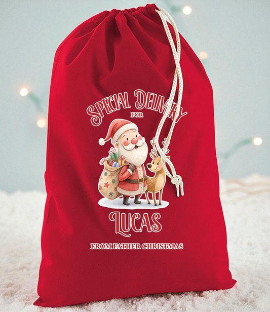 Special Delivery Santa Reindeer Christmas Sack