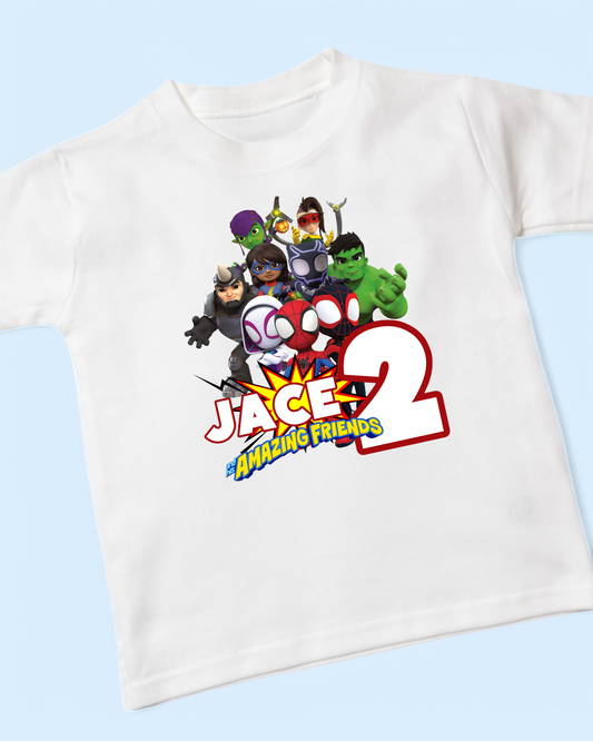 Spidey & Friends Team Birthday Personalised Cotton T-Shirt