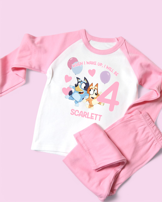 When I Wake Up Pink Bluey Birthday Personalised Pink Pyjamas
