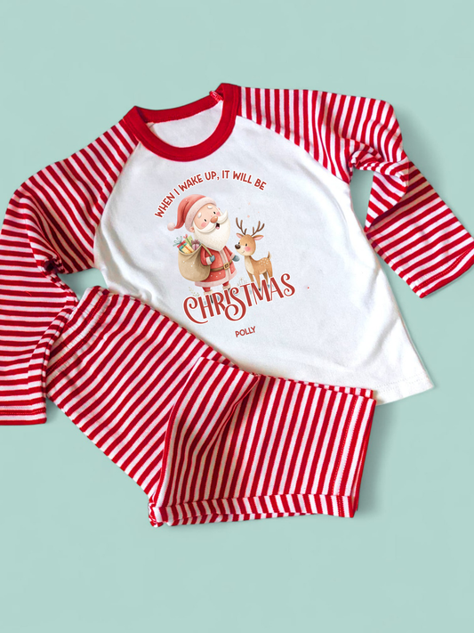 Christmas Eve Pyjamas, Santa Christmas Pjs,  Red Stripe PJs