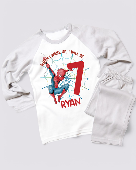 When I Wake Up Spiderman Birthday PJS, Kids Personalised Birthday Pyjamas