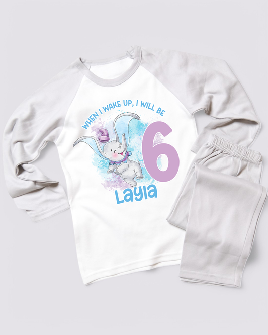 When I Wake Up Dumbo Birthday PJS, Kids Personalised Birthday Pyjamas