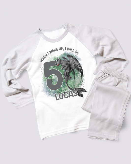 When I Wake Up HTTYD Birthday PJS, Kids Personalised How to Train Your Dragon Birthday Pyjamas
