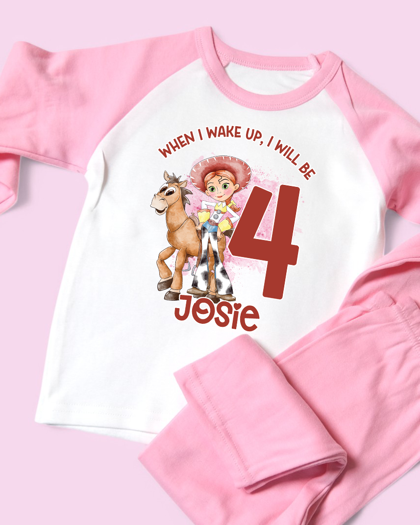 When I Wake Up Jessie Birthday PJS, Kids Personalised Toy Story Birthday Pyjamas