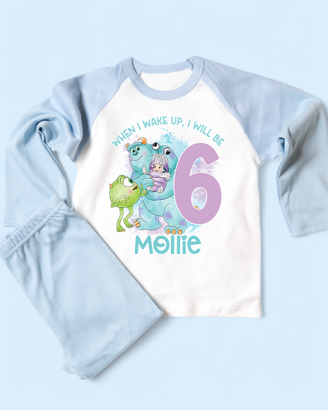 When I Wake Up Monsters Inc Birthday PJS, Kids Personalised Birthday Pyjamas