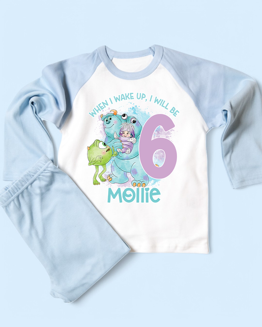When I Wake Up Monsters Inc Birthday PJS, Kids Personalised Birthday Pyjamas