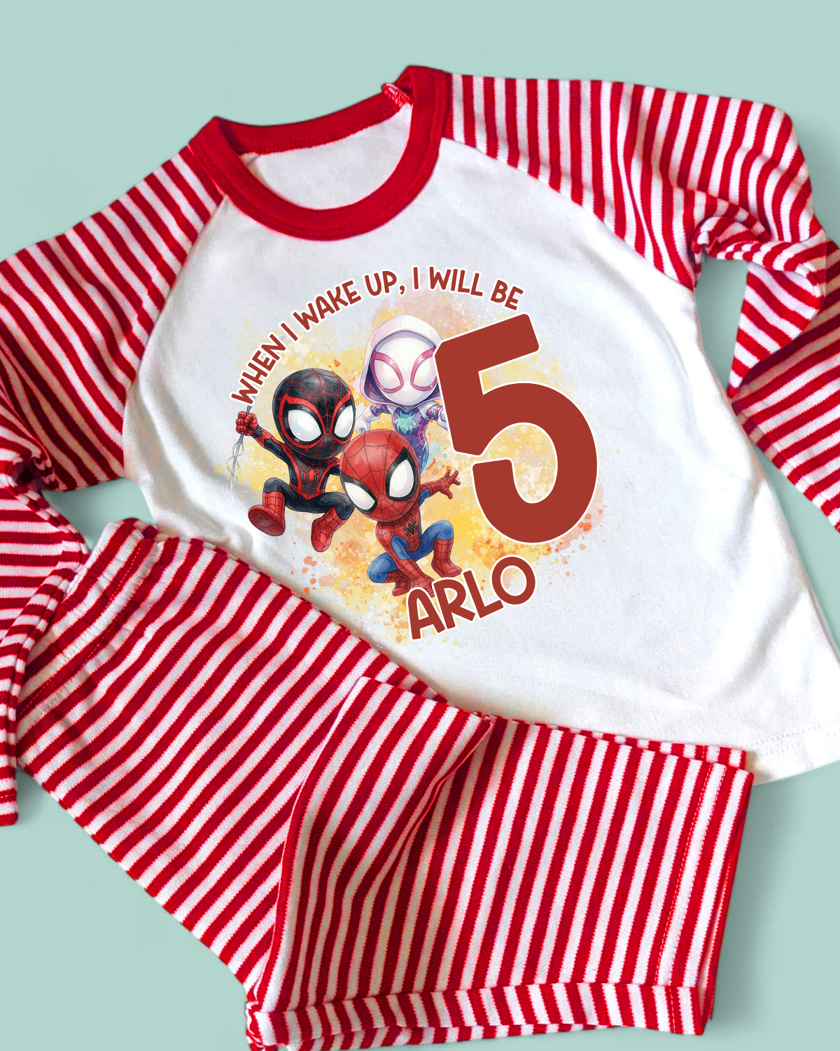 When I Wake Up Spidey & Friends Birthday Personalised Plain PJS