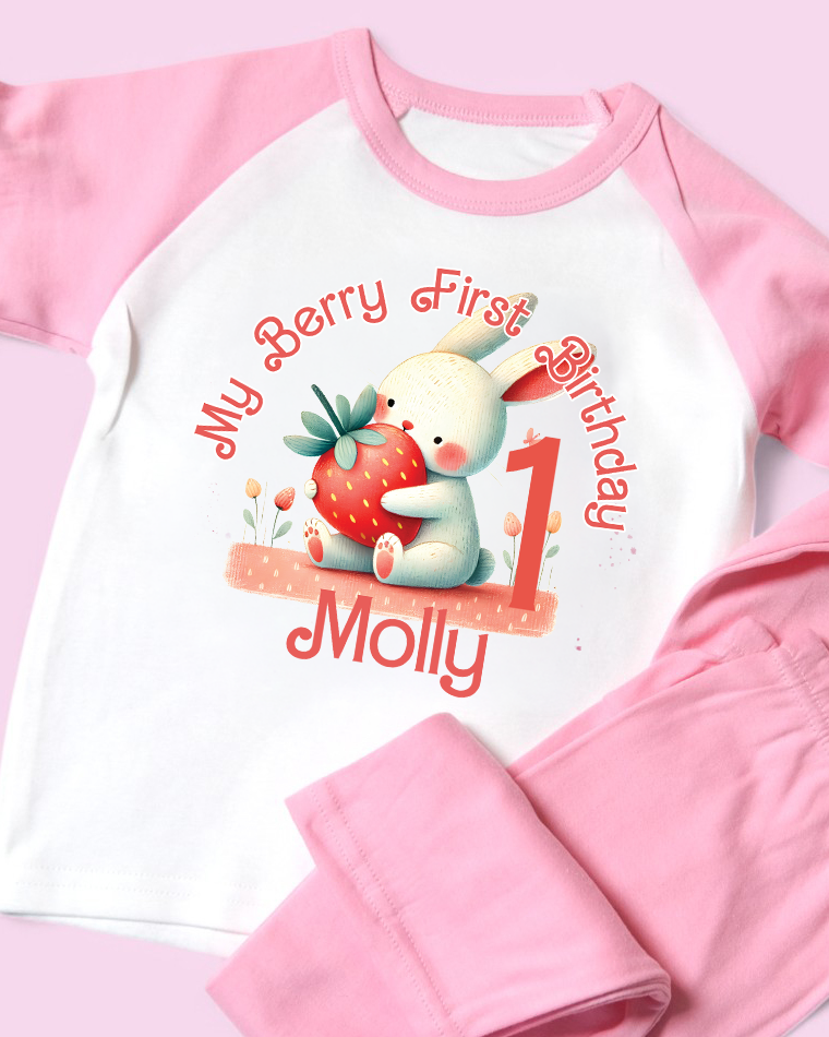 Berry First Birthday Personalised Pink Pyjamas