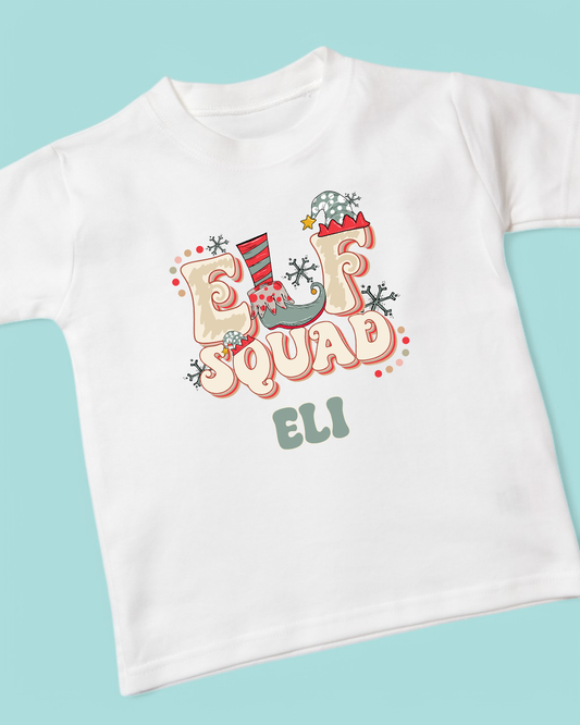 Elf Squad Personalised Kids Cotton Christmas T-Shirt