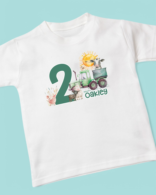Farm Scene Animals Birthday Age Personalised Cotton T-Shirt